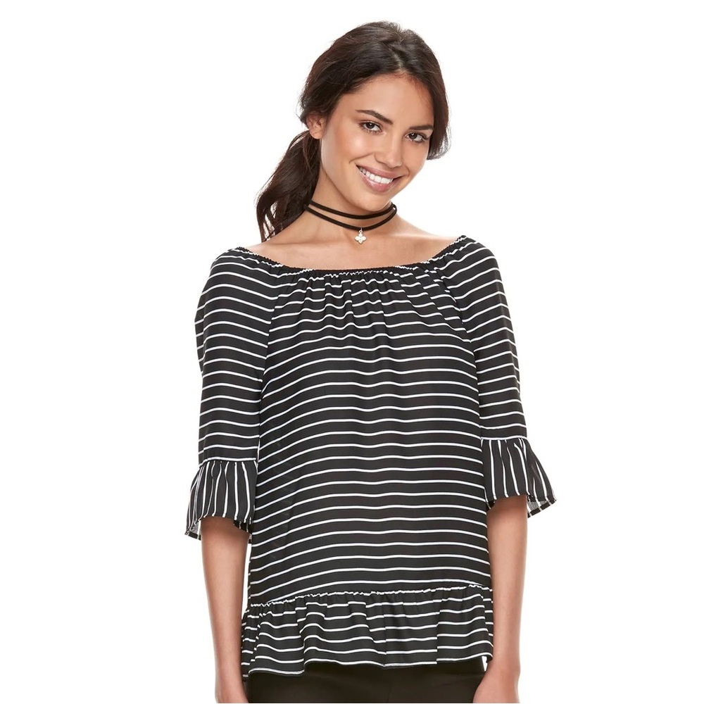 Elle Black and White Striped Blouse